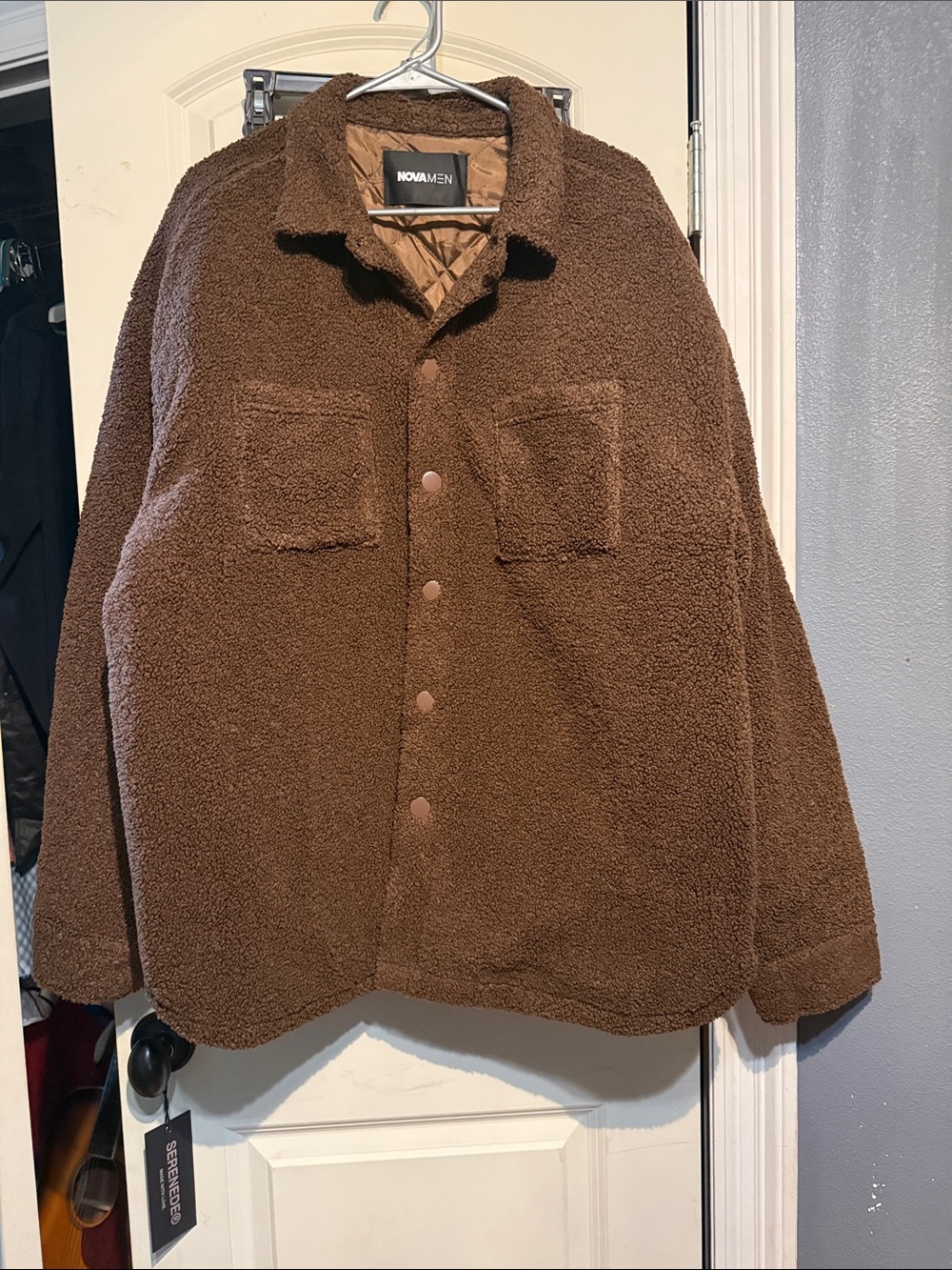 Fashion Nova Men's Chest-Pocket Sherpa Jacket in Brown